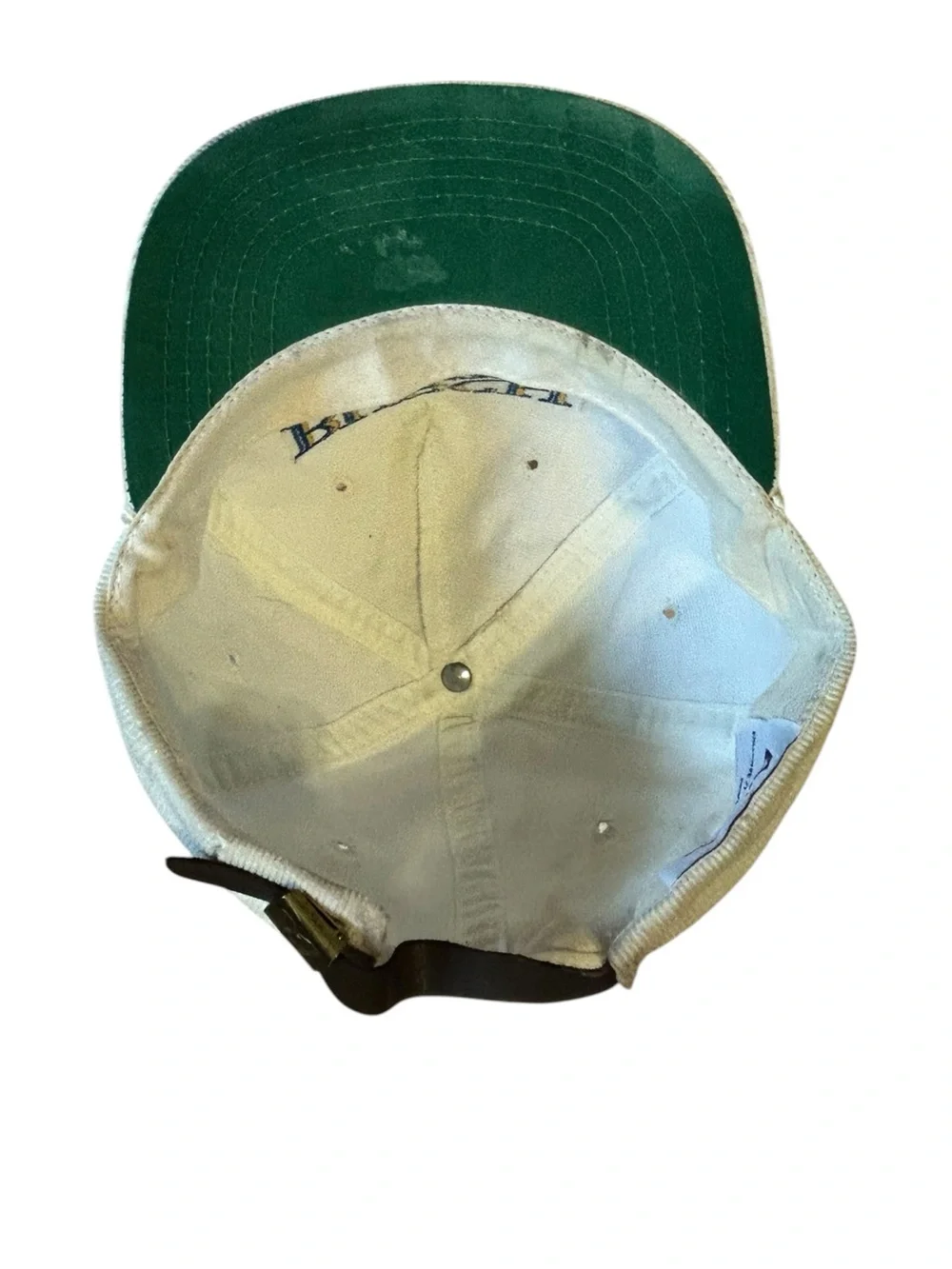 Vintage Busch Beer Hat Embroidered Leather Strapback Brass Buckle Retro